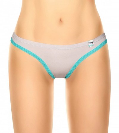 Panties Women's Thong and Teen Girls Beautiful Contrast Trim Back Hearts - Sand - CQ12I6RYTHF $15.43
