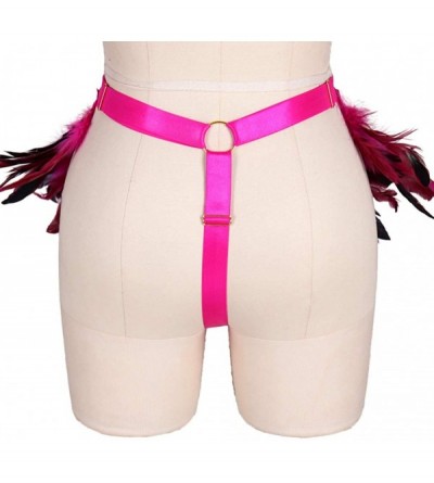 Garters & Garter Belts Women's Punk Garter Belt Gothic Feather Harness Leg Garter Carnival Accessories - Rose Red - C8199XDAM...