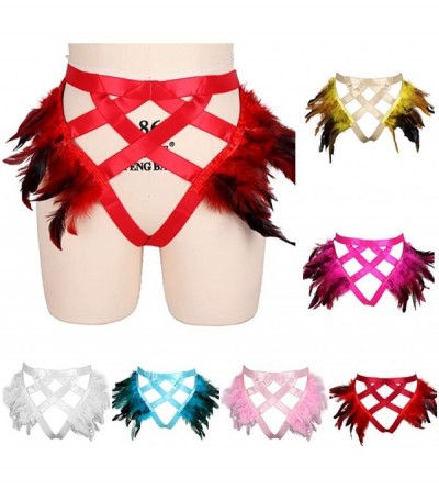 Garters & Garter Belts Women's Punk Garter Belt Gothic Feather Harness Leg Garter Carnival Accessories - Rose Red - C8199XDAM...