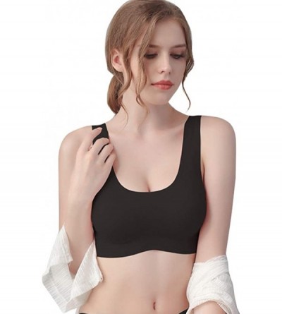 Bras Women's Sleep Bras Wireless Stretchy Comfort Seamless with Removable Pads 32-40 - Black - CW19725OQOX $20.56