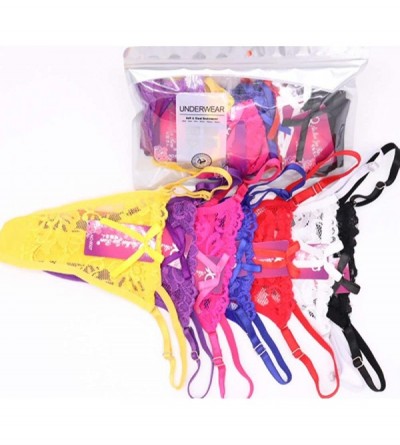 Panties Women's Tassels Bowknot Ribbons Sexy Lace Thongs Panties Adjustable G-String Underwear - Multicolor - CC1987NHHRE $17.14