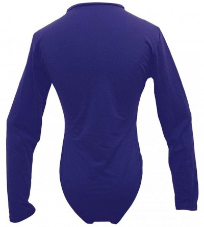 Shapewear Womens Sexy Zipper Neck Bodysuit Long Sleeve Bodycon Bodysuit Leotard Top - Blue - CY18NN6A2GR $15.75