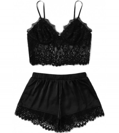Garters & Garter Belts Lingerie- Womens Sexy Plus Size Sling Sleepwear Lingerie Lace Nightwear Underwear Set - Black - CG1964...