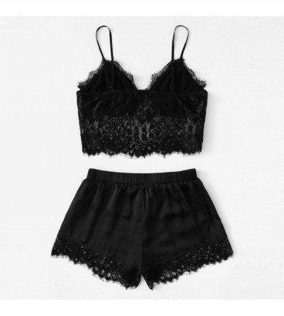Garters & Garter Belts Lingerie- Womens Sexy Plus Size Sling Sleepwear Lingerie Lace Nightwear Underwear Set - Black - CG1964...