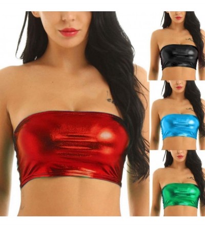 Camisoles & Tanks Ladies Flash Tube Top-Women Sexy Solid Color Shiny Strapless Cropped Tube Top Party Club Bandeau Bra - Lake...
