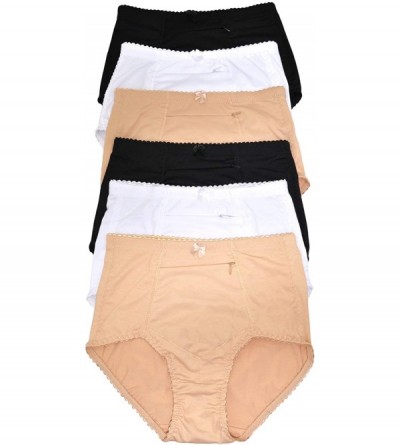 Panties Women's High Waisted Zippered Pocket Girdle - 6-pack Black White Beige - C918ULD7K6E $22.83