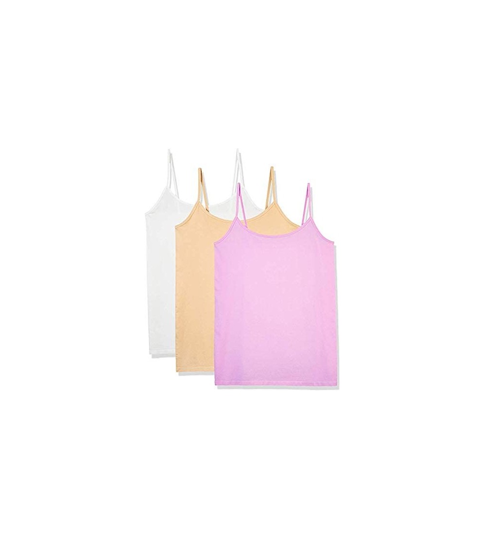 Camisoles & Tanks Women's Basic Layering Camisole Top Nylon Spandex Tank Top Cami Seamless Black White 3 Pack - White Nude Co...