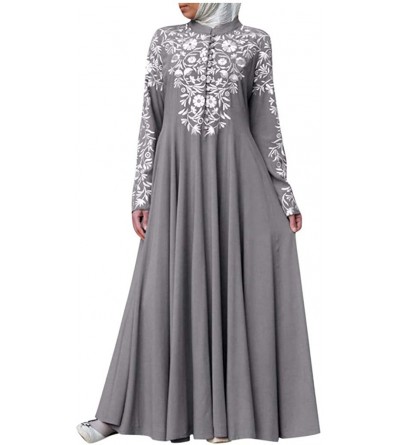 Slips Women Ladies Muslim Dress Kaftan Arab Jilbab Abaya Islamic Lace Stitching Maxi Dress Long Dresses for Women - Gray - C1...