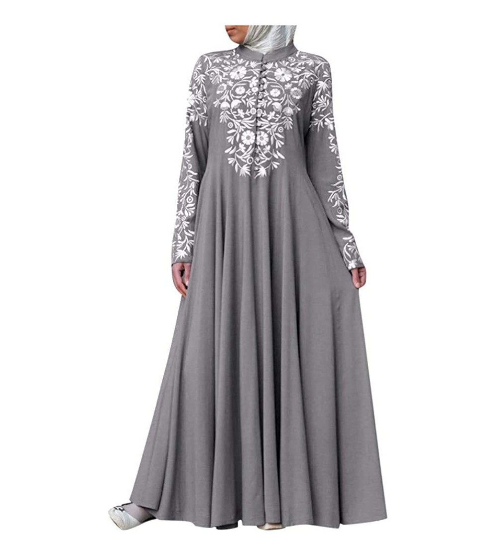 Slips Women Ladies Muslim Dress Kaftan Arab Jilbab Abaya Islamic Lace Stitching Maxi Dress Long Dresses for Women - Gray - C1...