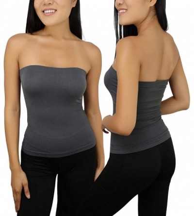 Camisoles & Tanks Women's Sexy Sleek & Slimming Layering Bandeau Strapless Tube Top - Charcoal Grey - CM18XDYXNW3 $13.44