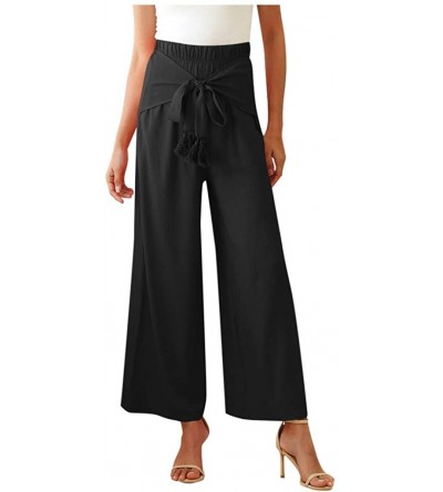 Slips Women's Wide Bow Leg Pants Summer Casual Comfy Workout High Waist Active Elastic Waist Trousers - Black - CU190U3OXQ3 $...