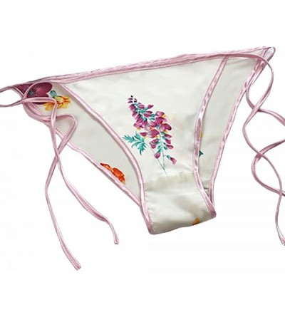 Panties Women 100% Silk Smooth String Bikini Briefs Ties Sexy Underwear Adjustable Waist - Flower3 - CG187QH82CT $7.52