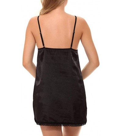 Garters & Garter Belts Womens Sexy Camis Nightdress Solid Bra Chemise Spaghetti Strap Underwear Lingerie - Black - CZ193U33ZO...