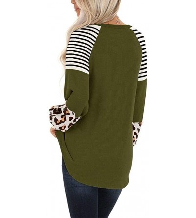 Slips Womens Leopard Print Tunic Top Casual Long Sleeve Striped Splicing Shirt Pullover Color Block Tops for Women Girls - Ar...
