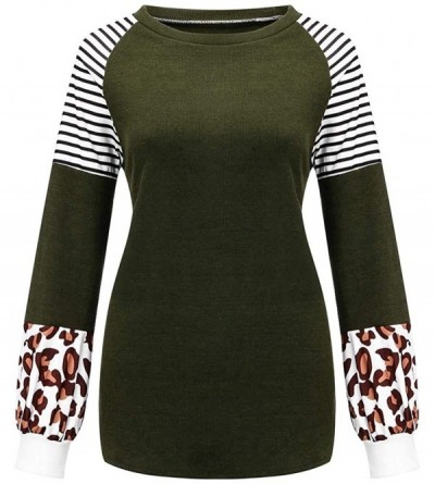 Slips Womens Leopard Print Tunic Top Casual Long Sleeve Striped Splicing Shirt Pullover Color Block Tops for Women Girls - Ar...