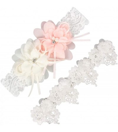 Garters & Garter Belts Handmade Rhinstone Lace Wedding Garters for Bride Flower Prom Garter Set - 5-pink - CM18YG29CKO $27.07