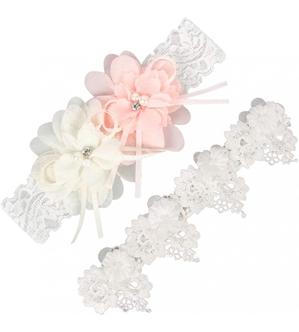 Garters & Garter Belts Handmade Rhinstone Lace Wedding Garters for Bride Flower Prom Garter Set - 5-pink - CM18YG29CKO $11.91