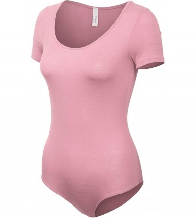 Shapewear Womens Round Neck Short Sleeve Bodysuit Leotard Made in USA - 782_light_pink - CI18OE6KHT0 $16.05