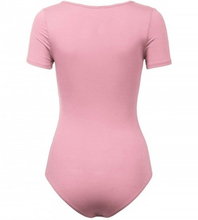 Shapewear Womens Round Neck Short Sleeve Bodysuit Leotard Made in USA - 782_light_pink - CI18OE6KHT0 $16.05