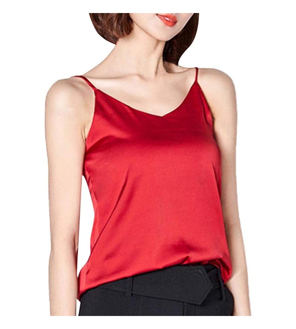 Shapewear 2019 Women Sexy Silk Ladies Camisole Bottom Blouse Shirt Soft Satin Tank Top Crop - Red - C218T2Y28T2 $11.45