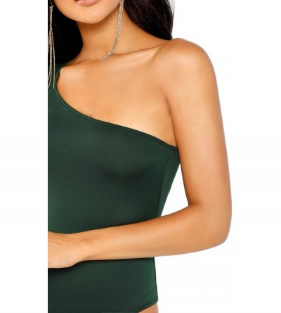 Women's Sexy One Shoulder Off Long Sleeve Bodysuit - Green