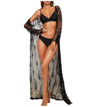 Baby Dolls & Chemises Floral Lace Robes for Women Babydoll Lingerie Sheer Mesh Lace Up Long Sexy See Through Temptation Night...
