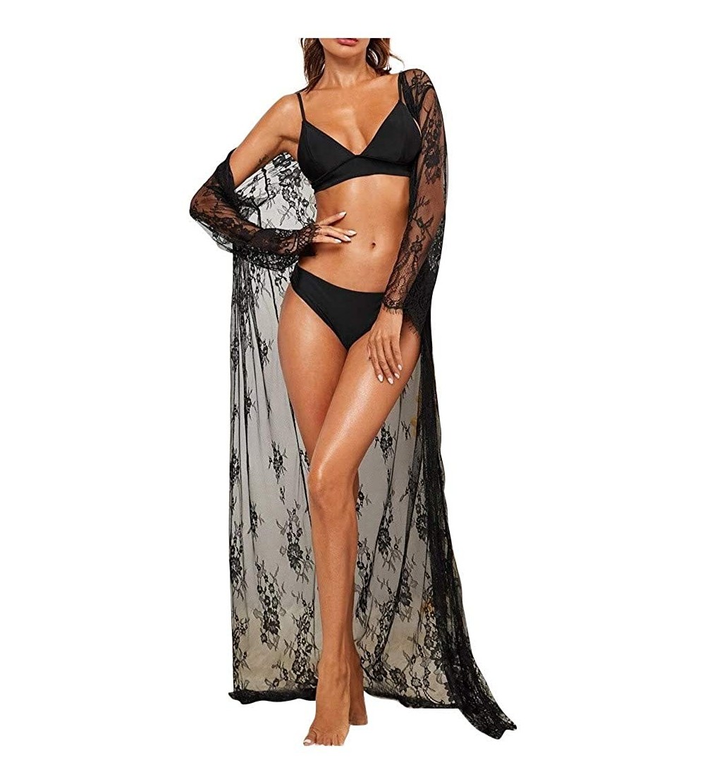 Baby Dolls & Chemises Floral Lace Robes for Women Babydoll Lingerie Sheer Mesh Lace Up Long Sexy See Through Temptation Night...