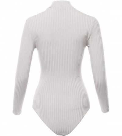 Shapewear Women's Wide-Ribbed Mock Neck Long Sleeve Bodysuit - Fewbsl0011 Offwhite - CD192QOEW5I $16.22