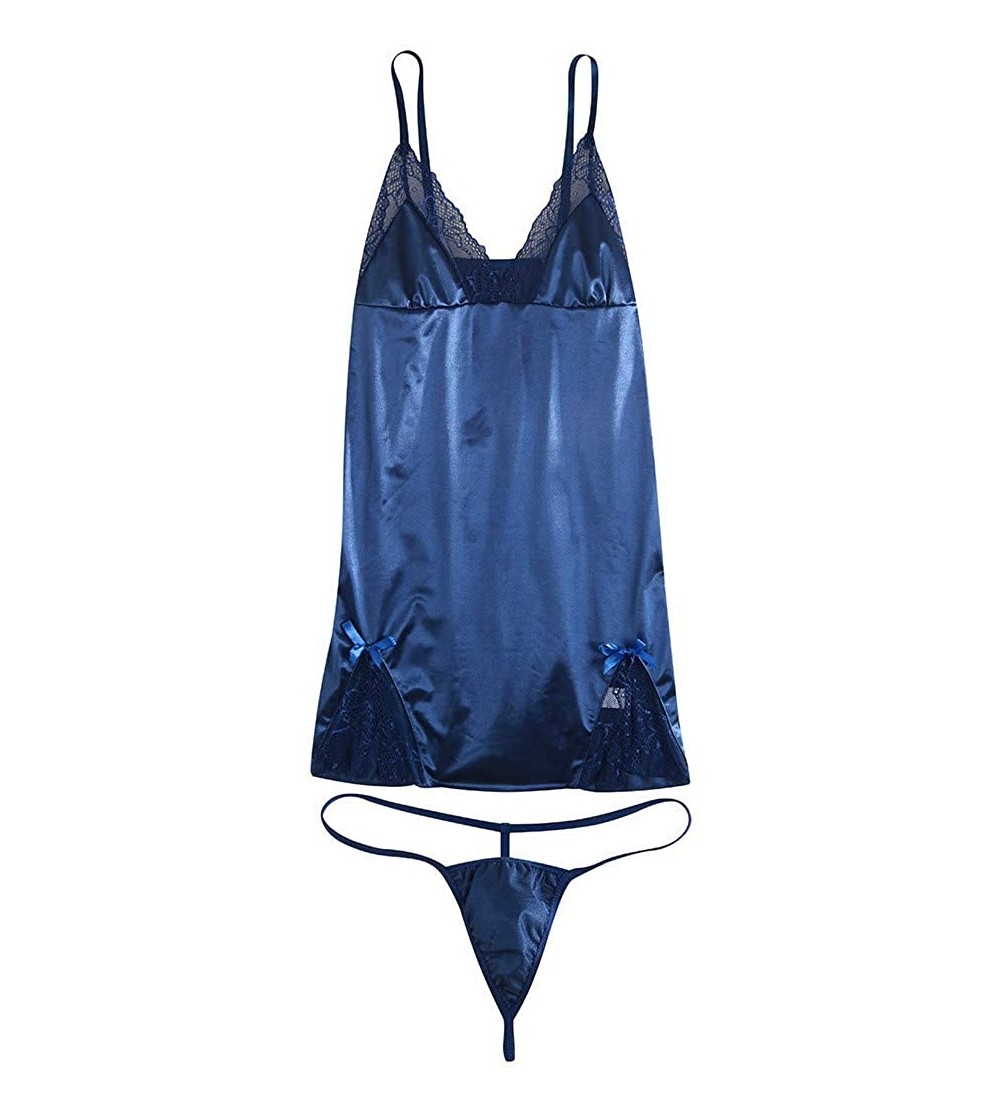 Slips Women Lace Sexy Passion Lingerie Plus Size Dress Nightwear Dress - Blue - CX18ZW5EZNO $17.37