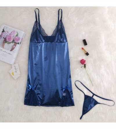 Slips Women Lace Sexy Passion Lingerie Plus Size Dress Nightwear Dress - Blue - CX18ZW5EZNO $17.37