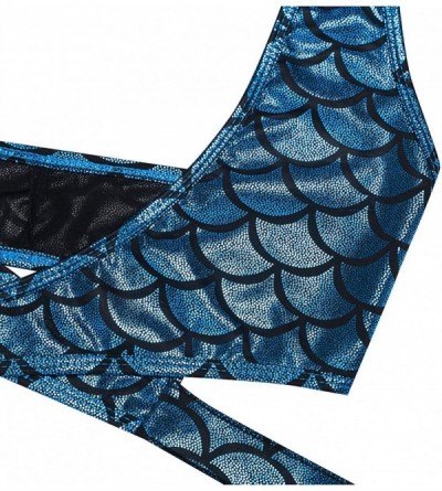 Camisoles & Tanks Women's Shiny Mermaid Fish Scale Halter Strappy Wrap Around Bra Top Rave Tops - Light Blue - CZ1820TWCH5 $1...