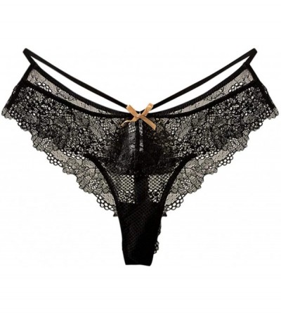 Slips Womens Sexy Lace Mesh Strappy Briefs Ladies Comfortable Seamless Underpants - Black 6 - CI1967ZN799 $10.96