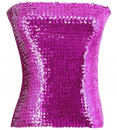 Camisoles & Tanks Women Shiny Sequins Stretch Tube Top Clubwear Strapless Long Vest - Purple - CH18KCUY6KT $24.47