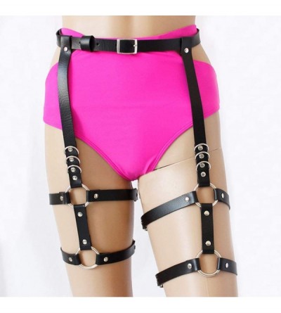 Garters & Garter Belts Womens Faux Leather Garters Belt Punk Rock Body Harness Adjustable Waist Caged Thigh Leg Ring Lingerie...