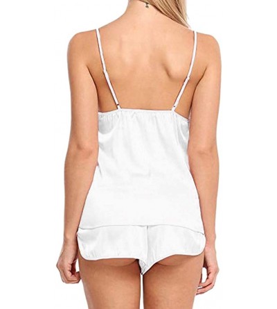Slips Women Sleepwear Sleeveless Strap Nightwear Lace Trim Satin Cami Top Pajama Sets - White - CS18UNZILRM $10.42