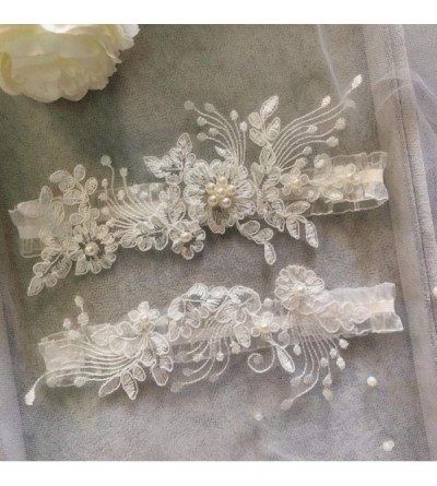Garters & Garter Belts Floral Wedding Garter for Bridal Elastic Band Embroidered Leg Ring Faux Pearl Flower Stretch Prom Gart...