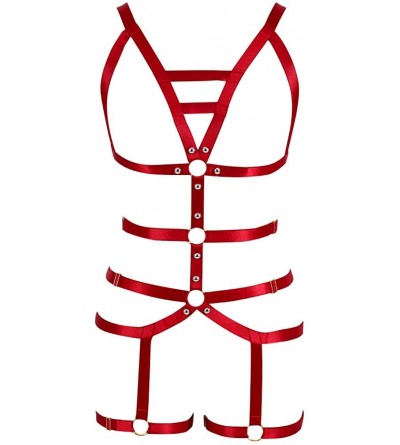 Garters & Garter Belts Women Full Body Harness Lingerie Strappy Waist Garter Belts Sets - Wine Red - C218M7YK34I $45.95