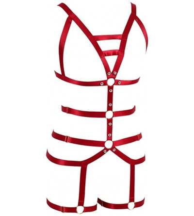 Garters & Garter Belts Women Full Body Harness Lingerie Strappy Waist Garter Belts Sets - Wine Red - C218M7YK34I $26.60