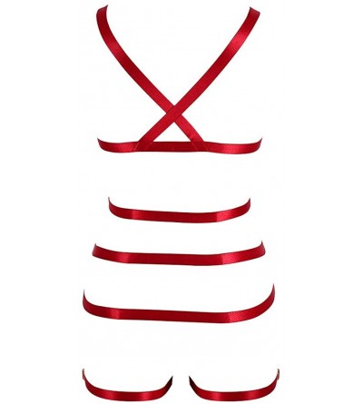 Garters & Garter Belts Women Full Body Harness Lingerie Strappy Waist Garter Belts Sets - Wine Red - C218M7YK34I $26.60
