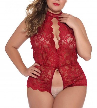 Baby Dolls & Chemises Women Big Code Lingerie Sleeveless Underwear Lace Pajamas One-Piece Garment - Red - C9190TKX7OY $40.86