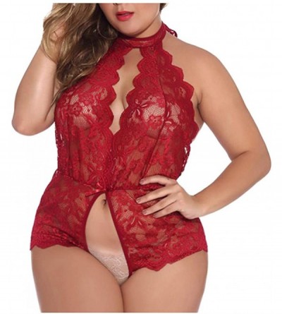 Baby Dolls & Chemises Women Big Code Lingerie Sleeveless Underwear Lace Pajamas One-Piece Garment - Red - C9190TKX7OY $18.16