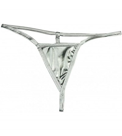 Panties Women's Metallic Micro Shorts Panty Thong G String Lingerie Metal Thongs T Back Panty - Silver - CD12NYIC0VY $11.21
