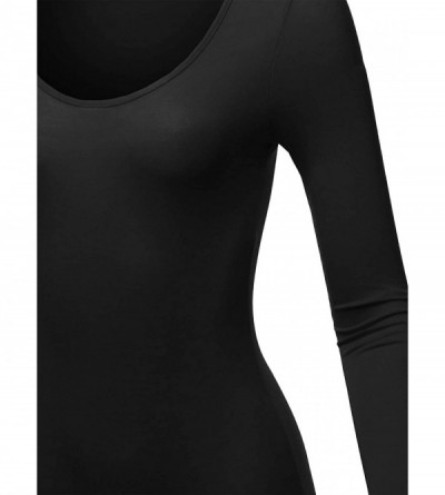 Shapewear Women's Classic Rib Long Sleeve Scoop Neck Bodysuit - Fewbsl0007 Black - CF18OWARRY9 $13.37