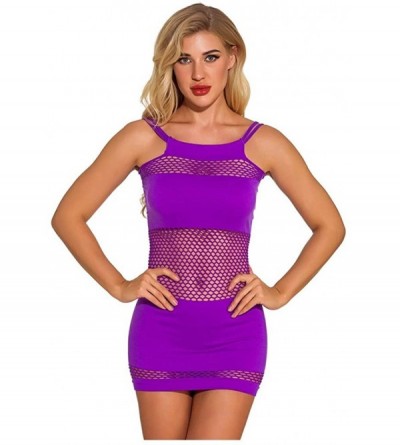 Slips Sexy Underwear Teddy Perspective Mesh Clothing Piece Women Jumpsuit Bodysuit - Purple - CG196H7Z62T $11.75