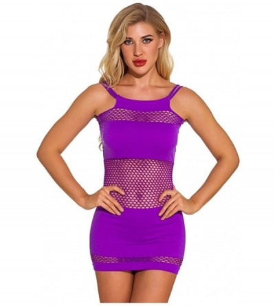 Slips Sexy Underwear Teddy Perspective Mesh Clothing Piece Women Jumpsuit Bodysuit - Purple - CG196H7Z62T $11.75