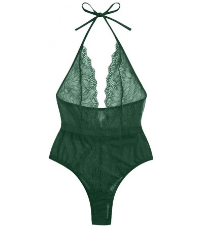 Bras New Women Lingerie Lace Teddy Deep V Neck Backless Bodysuit Babydoll Underwear - Green - CB190ZN5GY9 $18.09