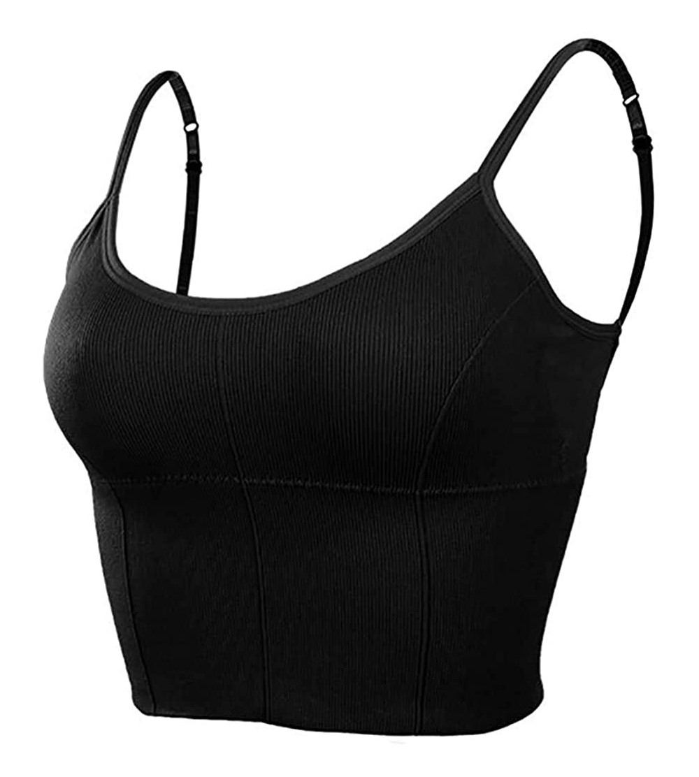 Camisoles & Tanks Crop Tank with Built in Bra for Women Padded Seamless Spaghetti Strap Crop Tank Tops Stretch Bandeau Bralet...