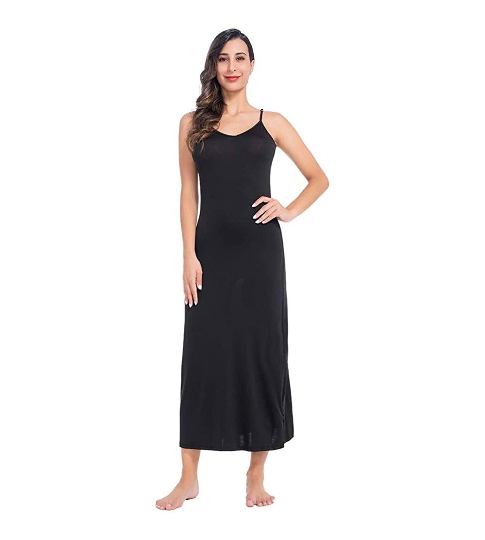 Slips Long Slips for Under Dresses Full Length Adjustable Spaghetti Strap Nightgown - Black - CJ18UX4GDZ8 $22.88