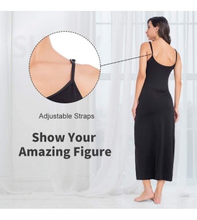 Slips Long Slips for Under Dresses Full Length Adjustable Spaghetti Strap Nightgown - Black - CJ18UX4GDZ8 $22.88
