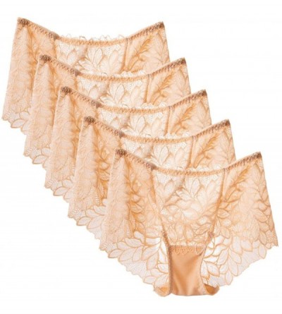 Panties Women's Soft Seamless Lace Underwear High Waist Coverage Panty Briefs - Flesh(5 Pack) - CA18XHA7W4D $37.55